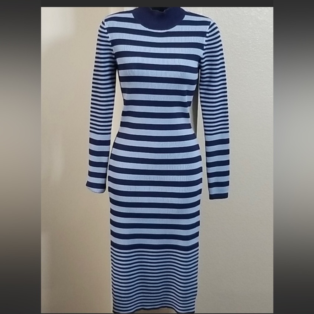 Michael Kors Striped Long Sleeve Ribbed Dress, Never Worn.